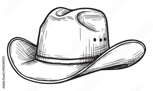 Classic western cowboy hat rendered in a bold black and white sketch style perfect for rustic event invitations or thematic graphic projects