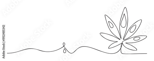 A minimalist one line drawing of a cannabis leaf representing natural wellness and organic herbal products, suitable for clean branding or modern graphic design projects