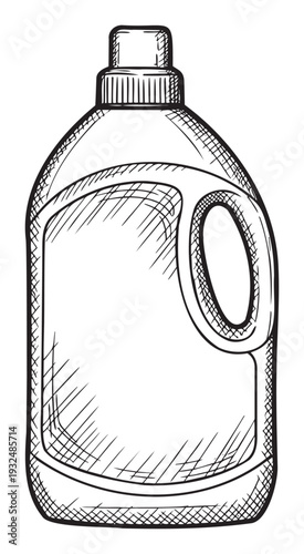 Outline drawing of a plastic chemical bottle or cleaning product container, ideal for household supply catalogs, ecofriendly product presentations, or industrial liquid storage graphics
