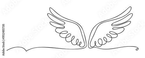 A continuous single line drawing of elegant wings symbolizing freedom and lightness perfect for spiritual branding, motivational posters, or inspirational merchandise