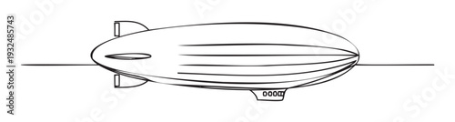 Hand drawn style blimp or dirigible floating through the air, perfect for transportation history projects, travel blogs, or aviation themed educational materials