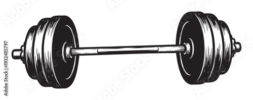 A prominent black and white barbell symbolizing dedication, strength, and physical wellbeing, suitable for athletic branding, sports campaigns, or wellnessfocused content.