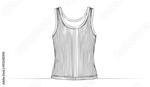 Minimalist line drawing of a comfortable ribbed tank top undershirt perfect for clothing catalogs apparel advertisements and casual wear promotions