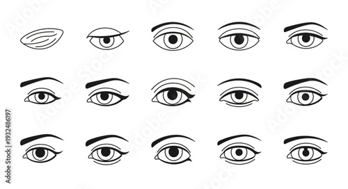 Collection of hand drawn eye illustrations showcasing various shapes and styles.
