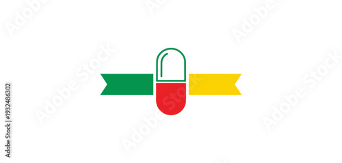 Medical capsule icon with banner elements on black background