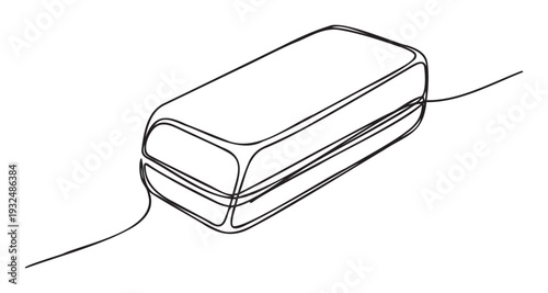 Continuous line drawing of a simple rectangular object with rounded edges, perfect for educational materials, office supply promotions, or minimalist graphic projects
