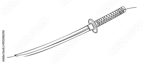 A sleek continuous line drawing of a traditional Japanese katana sword, perfect for projects related to martial arts, warrior spirit, or historical Asian culture graphics.