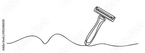 Continuous line graphic featuring a sleek disposable safety razor for daily grooming and personal hygiene, ideal for health and wellness product packaging and marketing campaigns.