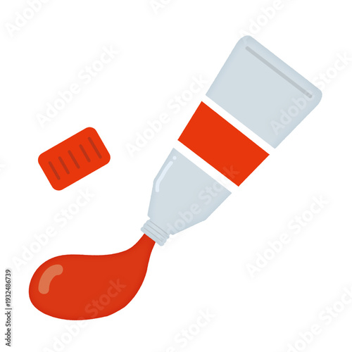 赤い絵の具が絞り出ているイラスト/Illustration of red paint being squeezed out