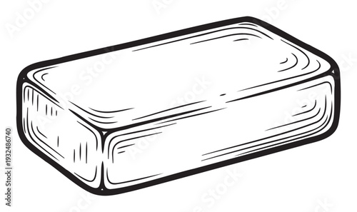 Simple outline drawing of a rectangular block with rounded edges, useful for minimalist product representation in packaging or educational graphics