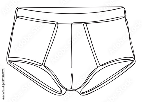 Minimalist single line drawing of mens briefs underwear, perfect for fashion related publications, textile industry materials, or clothing store advertisements.