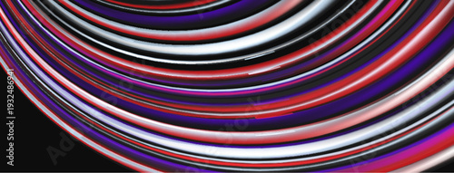 Abstract curved lines, vibrant colors, dynamic composition. Black background emphasizes bright shapes, creating modern visual impact.