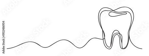 A continuous single line drawing of a healthy human molar tooth perfect for dental clinic marketing materials health awareness campaigns and medical education graphics