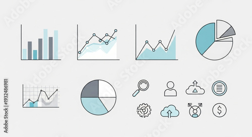 Data visualization icons representing business analytics and information.