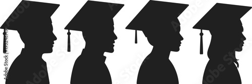 Graduates wearing mortarboard cap silhouette collection isolated on white background, education achievement ceremony concept illustration for academic success design