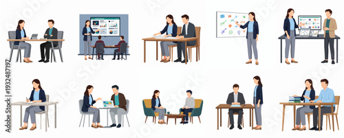 Flat Illustration Group of People Meeting and Working in Office