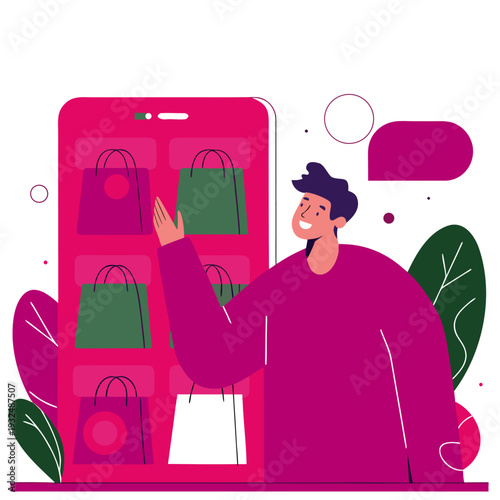 Shoppers Browsing Clothes and Accessories – Vector Illustration