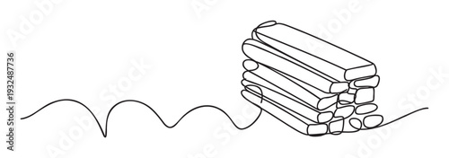 Minimalist continuous line stroke depicting abstract stacked rectangular forms, evolving from a wavy path, suitable for modern visual materials, educational content, or innovative branding