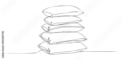 A minimalistic line drawing depicting a tall stack of soft pillows, perfect for interior home decor inspiration or adding a touch of cozy simplicity to bedding product advertisements