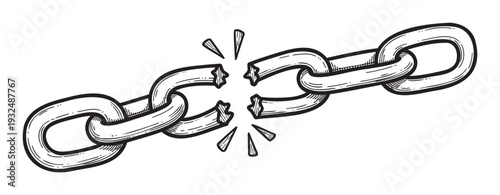 Powerful broken metal chain graphic illustrating concepts of weakness, freedom, crisis, and overcoming obstacles, suitable for business presentations or motivational content