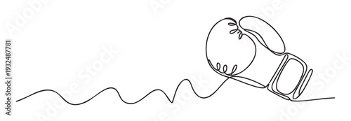 Abstract continuous stroke depiction of a boxing glove flowing into an energetic wavy motion, perfect for active lifestyle blogs, athletic apparel advertisements, or workout motivation
