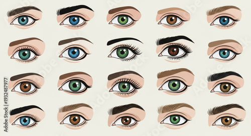 Collection of various eye illustrations showcasing diverse colors and shapes.
