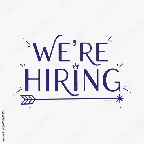 Vibrant hand-drawn We're Hiring lettering with decorative elements.