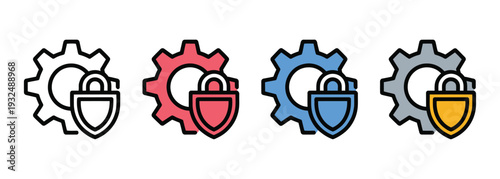 Cyber protection icon set multiple style collection featuring shield, lock, firewall, data security, privacy, and modern line, solid, and colored vector illustration