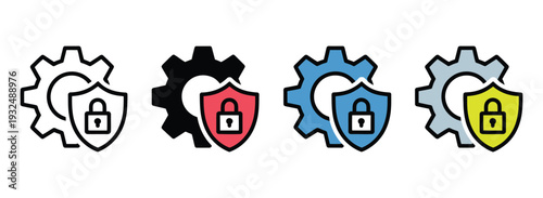 Cyber protection multiple style icon collection representing online safety, cybersecurity defense, shield and lock symbols