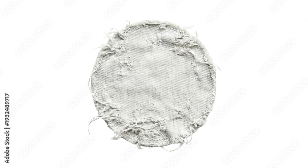 Fototapeta premium Round white distressed denim patch on transparent background