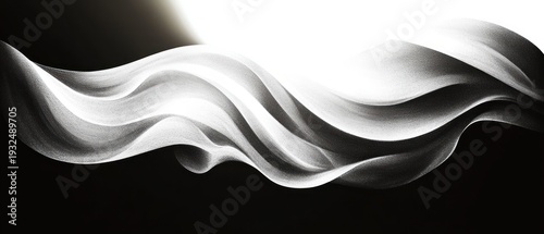 monochrome flowing fabric-like ribbons with fine grain texture and high-contrast light and shadow, serene elegant undulating motion across negative space