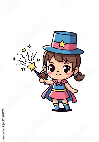 Cartoon girl with magic wand.