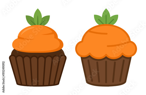Orange Easter carrot cupcakes with green leaf toppers for holiday bakery menus and seasonal party flyers