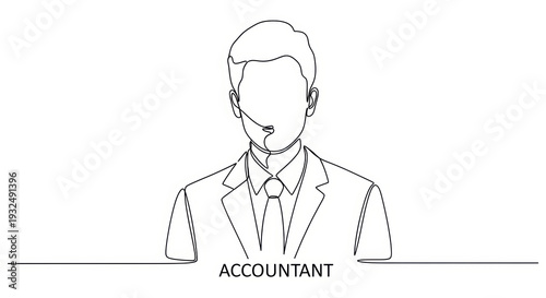 Continuous line drawing of a businessman with headset, professional accountant concept