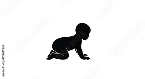 Crawling baby in a dark outline against a white background silhouette