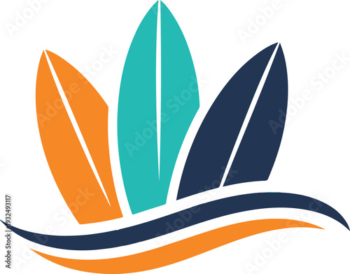 Three Colorful Surfboards on Ocean Waves Logo Design Template