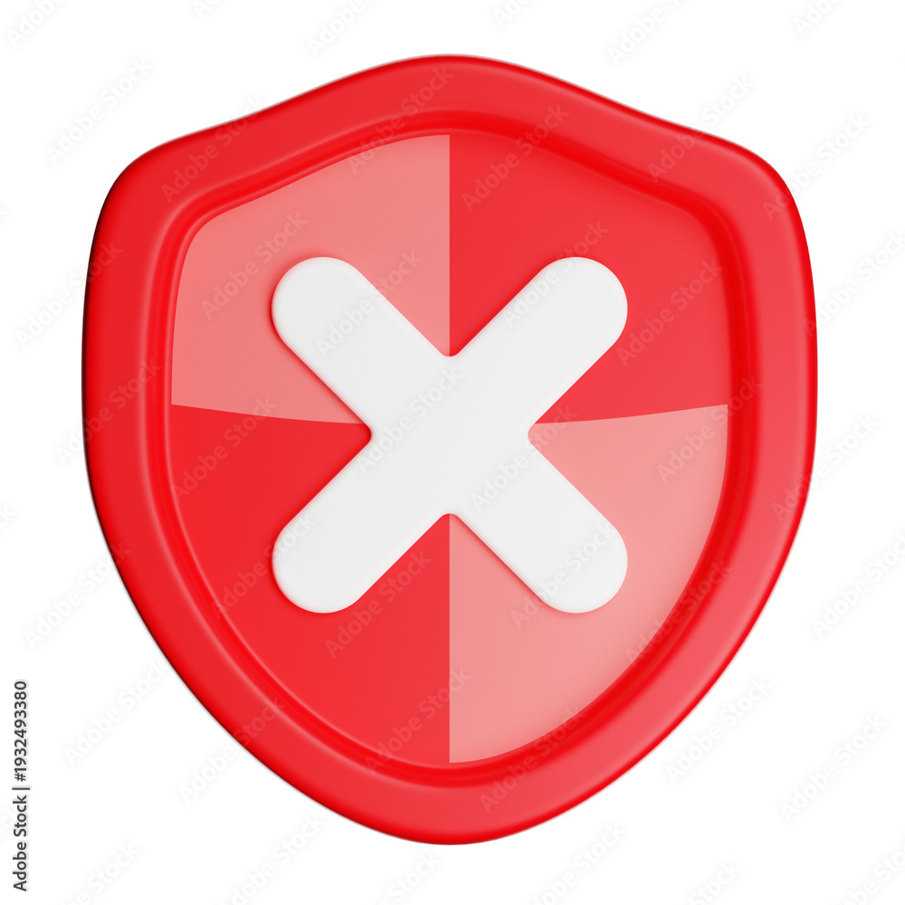Obraz premium Red shield icon with cross denoting security denial