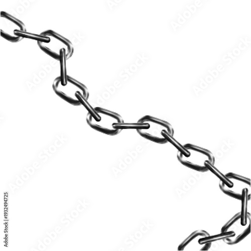 Black and white halftone illustration of metal chain links isolated on light background. Concept of connection, strength, security, bondage and industry.