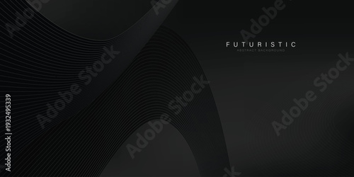 Abstract black curved wave lines on dark background