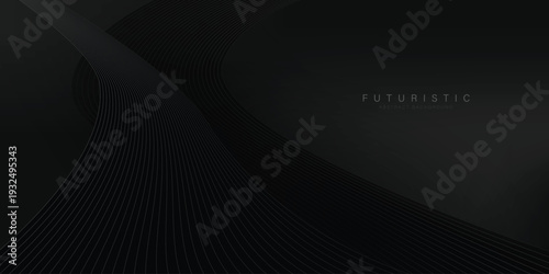 Abstract black curved wave lines on dark background
