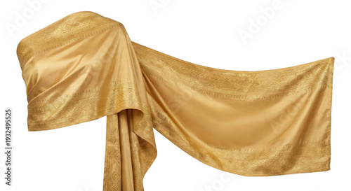 Cuadro en lienzo Traditional Thai golden silk shawl on transparent background
