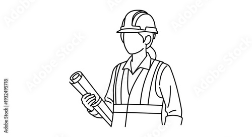 Female construction worker holding blueprints, ready for project planning and execution.