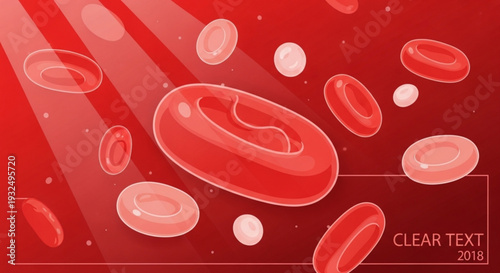 Red blood cells floating in bloodstream with soft lighting and vibrant red background medical illustration various cell sizes 3d effect