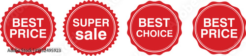 Four red sale stickers on a white background