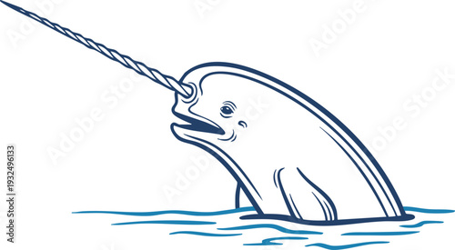 Narwhal Swimming Sketch Illustration
