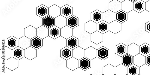 abstract black outline bee honeycomb vector background.