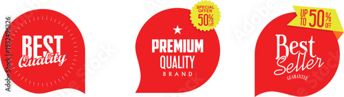 Red badges for best seller, premium quality and best category