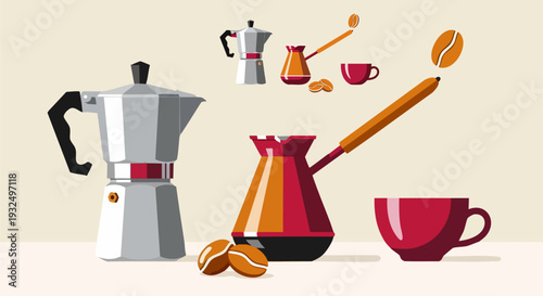 Set of coffee brewing tools and accessories vector