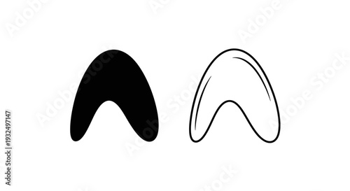 Black Boomerang Icon Vector Set: Solid and Outline Style for Aboriginal Culture, Sports, and Return Concepts isolated on White Background