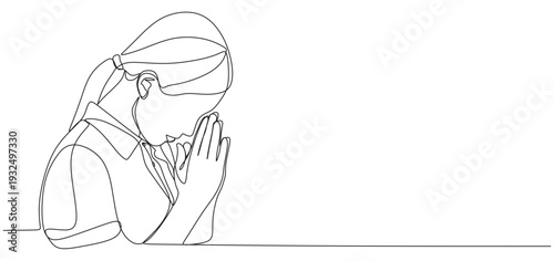 Continuous line vector design of a woman praying eps 6